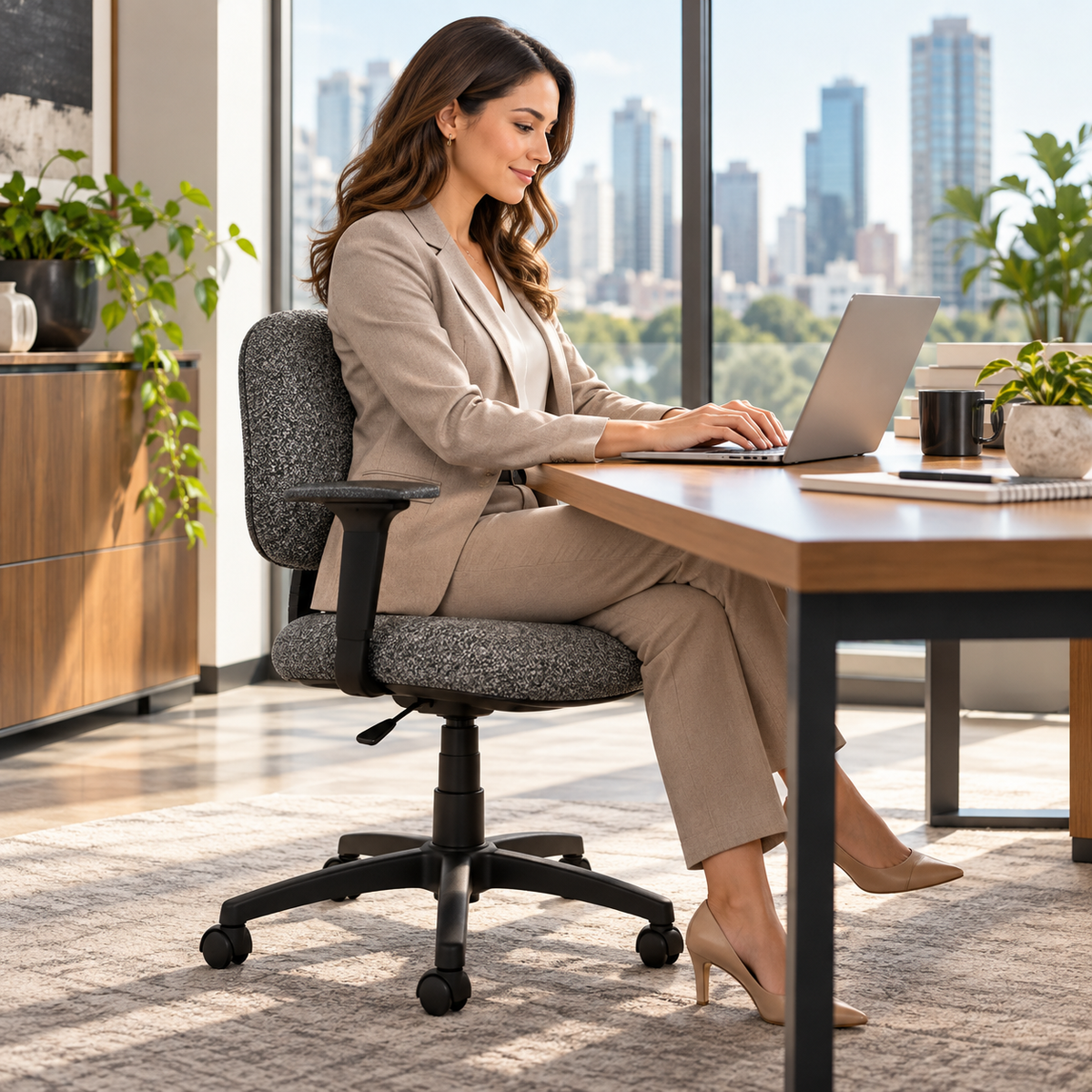 Silla de escritorio ergonómica durable ejecutiva con brazos graduables.