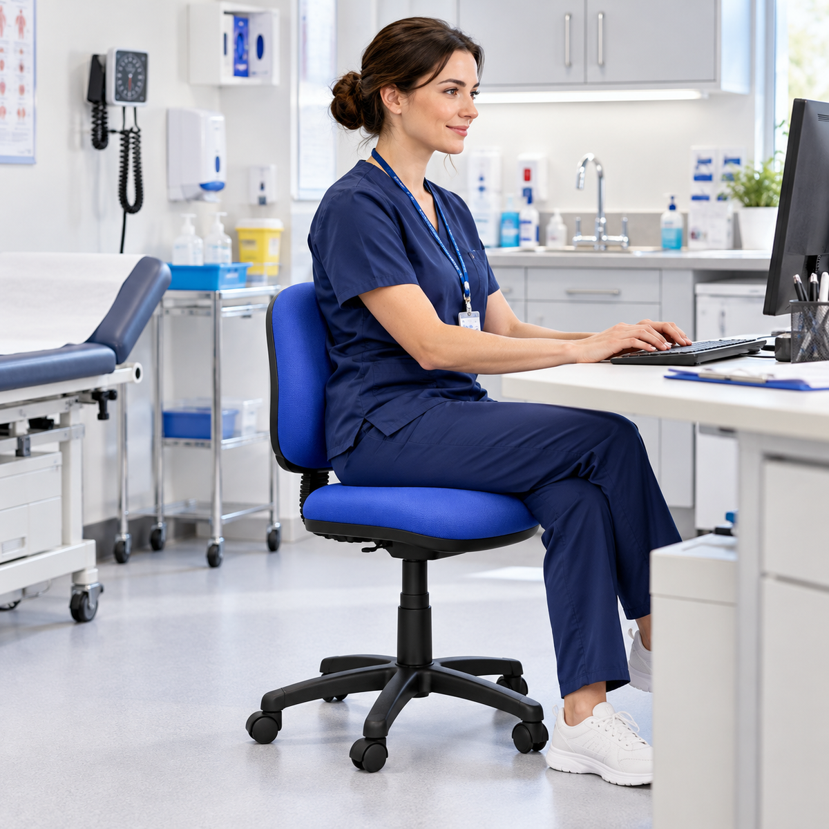 Silla de escritorio ergonómica durable pliegue luna AZul
