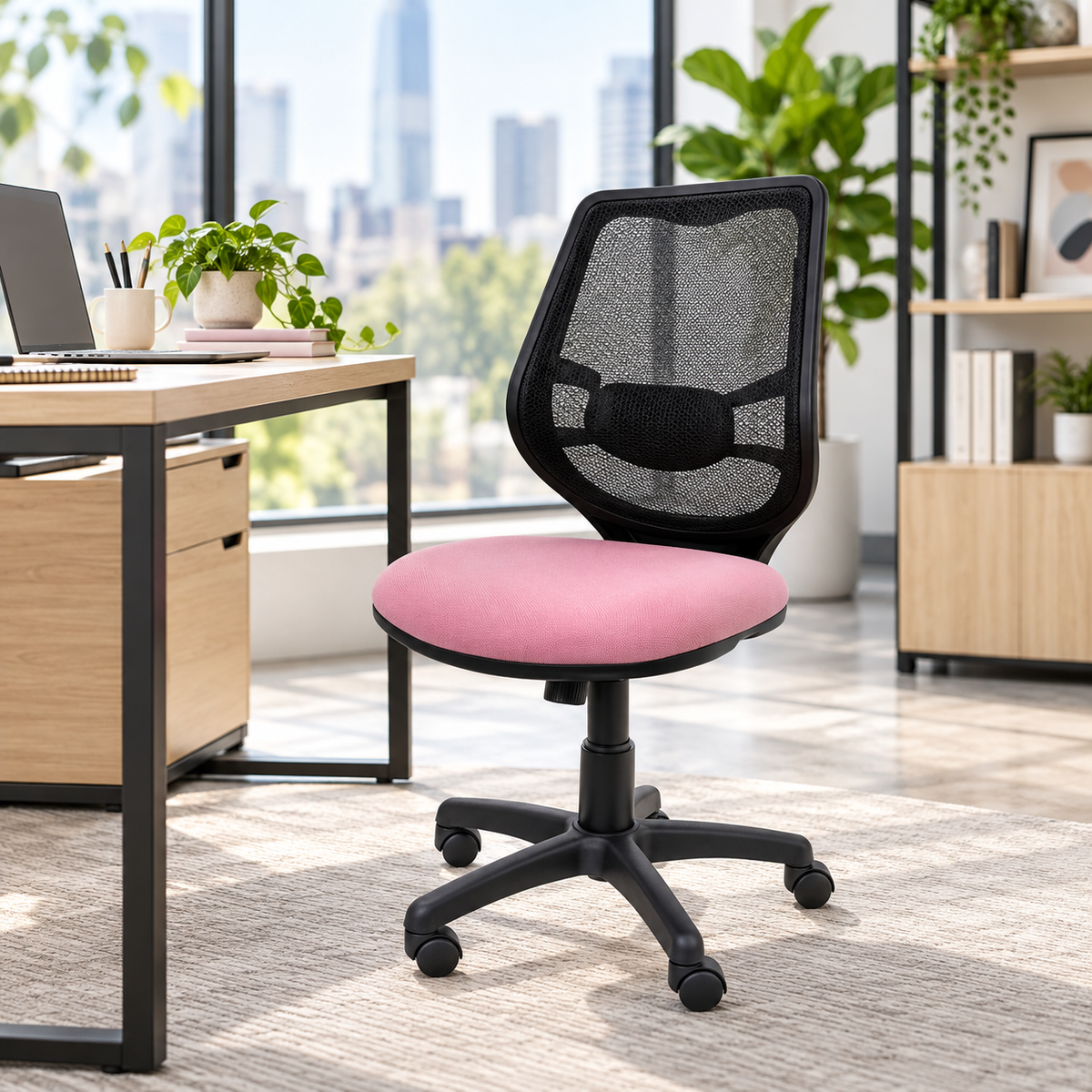 Silla de escritorio Ejecutiva en malla Bolonia Asiento rosado