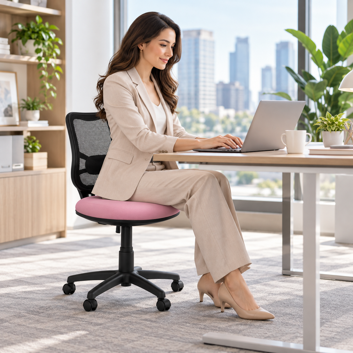 Silla de escritorio Ejecutiva en malla Bolonia Asiento rosado